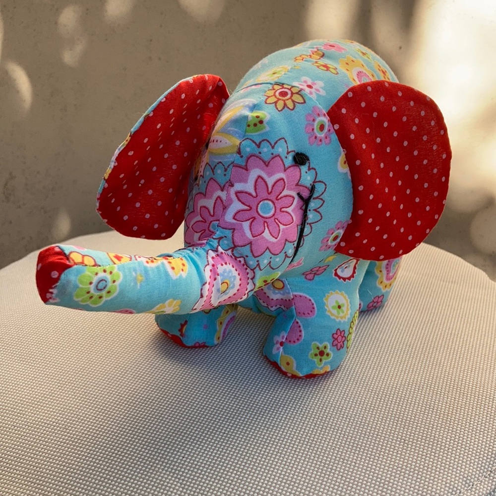 💕SALE - Floral Elephant Stuffed Animal Handmade Blue/Red